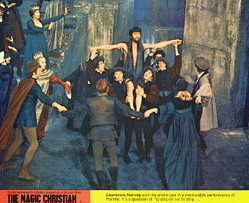 Lawrence Harvey and the entire cast in a memorable performance of Hamlet.  It's a question of 'to strip or not to strip. . .'