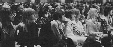 It was George's wife Patti who first got us interested in meditation.  Here we are listening to the Maharishi.  That's John and I sitting to the left of George and Patti, with Paul and Jane Asher next-but-one to our left