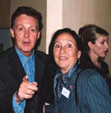 Julie pictured with ex-boyfriend Sir Paul McCartney and his wife Lady Heather at an Adopt A Minefield event