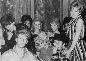 Pat on the right with the Hurricanes and George Harrison in 1962 at Sam and Joan Leach's engagement party